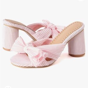 Women’s pleated Bow Knot Heeled Slides Bridal Wedding Dress Shoes 4” heel USED!